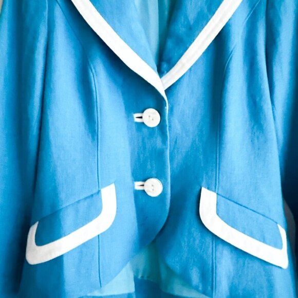 Ross Mayer LINEN Blue White Trim Two Button Fitted Summer Blazer 8 - Picture 3 of 6